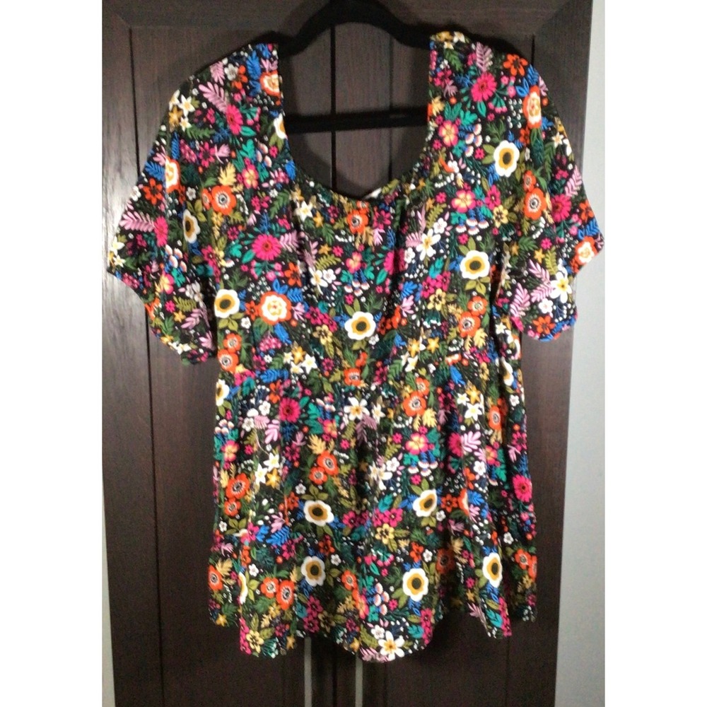 Bloomchic Women Floral Square Neck Tiered Babydoll Top Short Sleeve Multi Color - Picture 2 of 7
